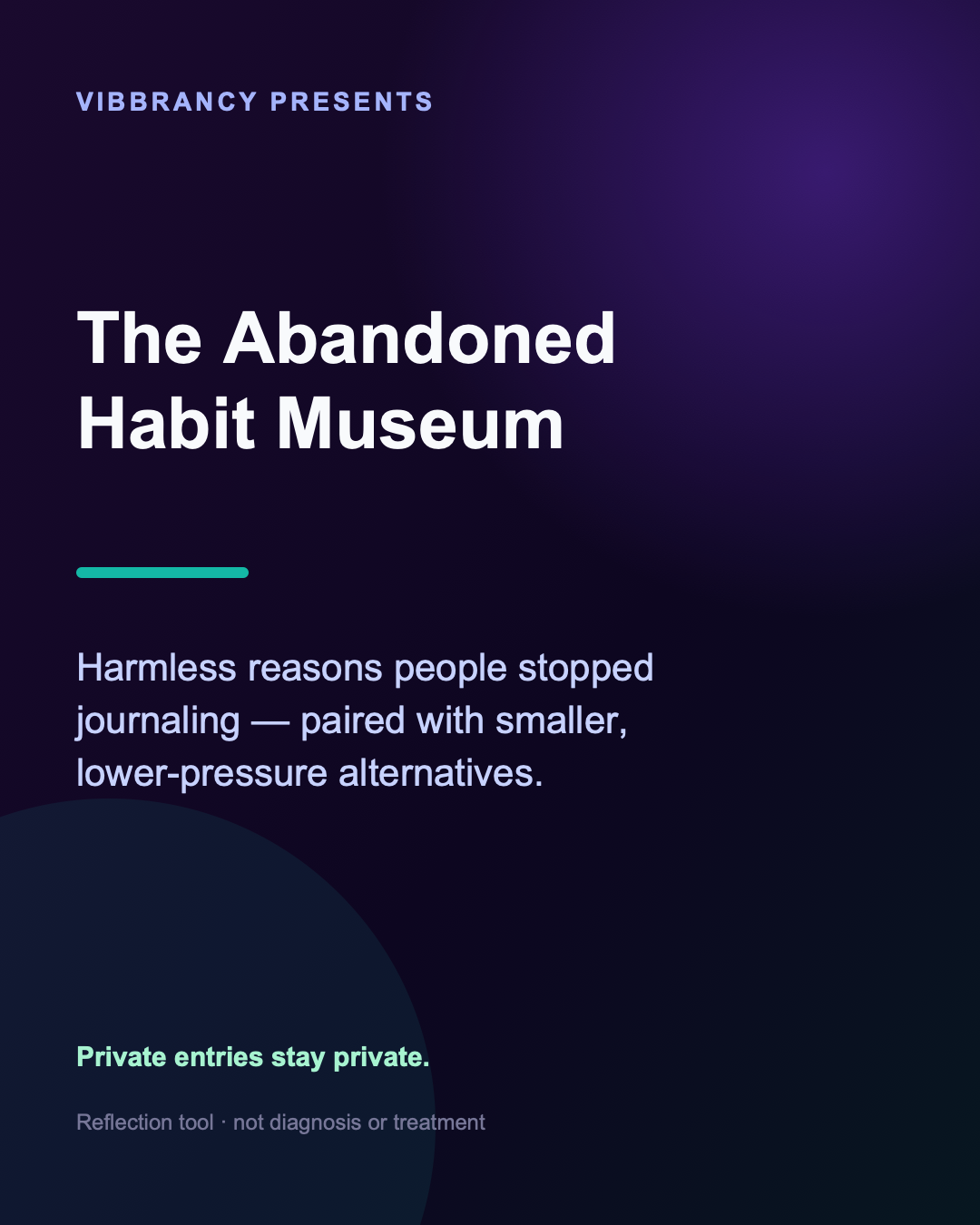 Cover card for the Abandoned Habit Museum reuse pack, describing ordinary reasons journaling gets left behind and smaller lower-pressure alternatives